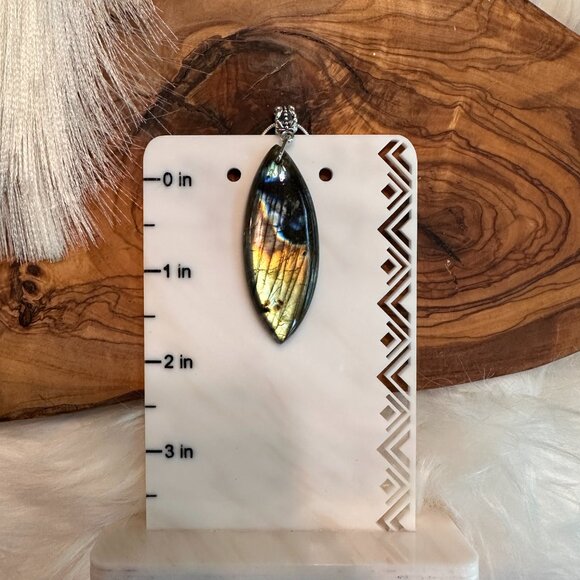 Labradorite Teardrop Necklace – 18" Sterling-Coated Chain - Picture 3 of 3